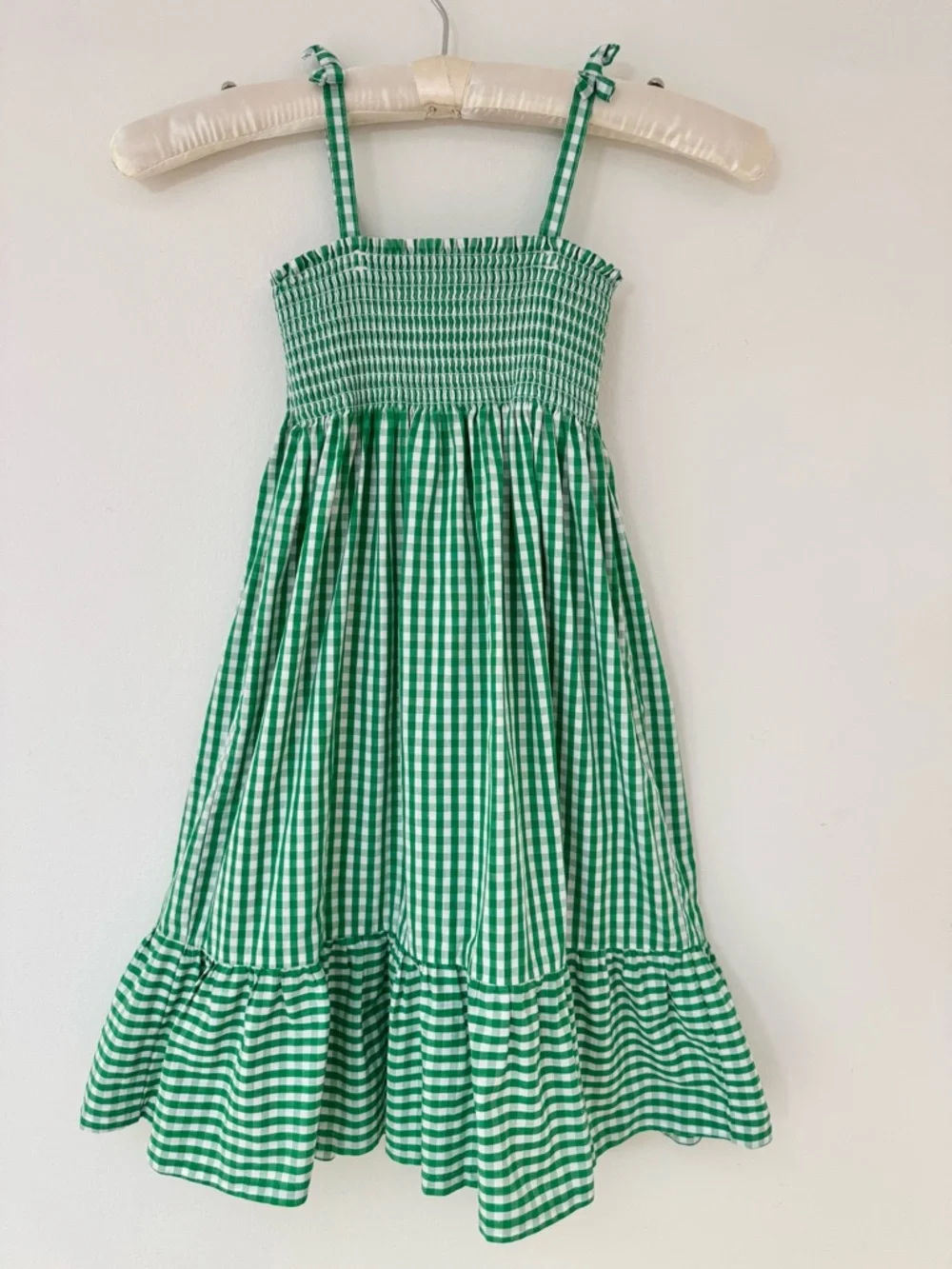 Little English Green Gingham Smocked Sundress with Ruffle Hem, Size 5 - Picture 4 of 10